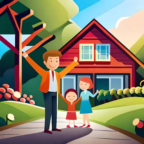 Family in front of sold home sold by realtor with blog.