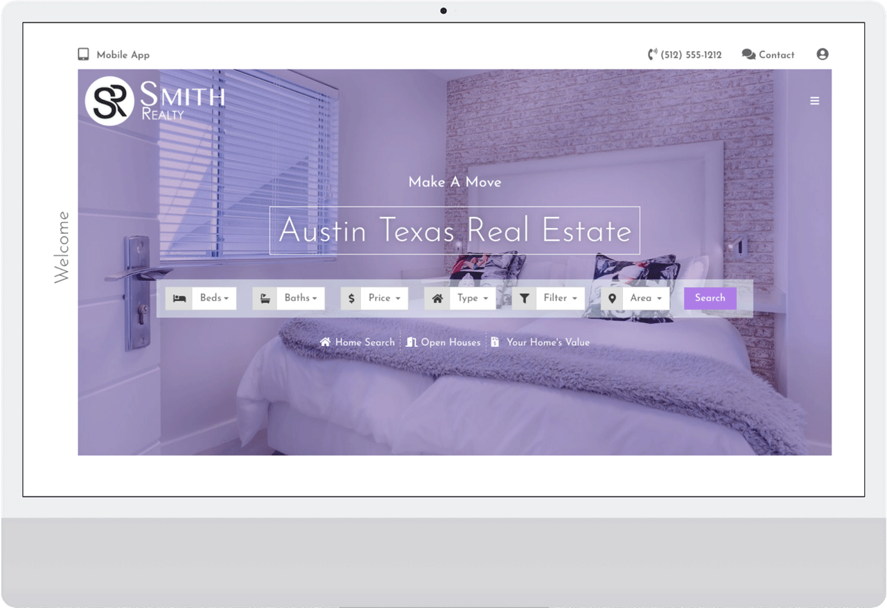 MLS website featuring search bar and hero section in Austin Texas.