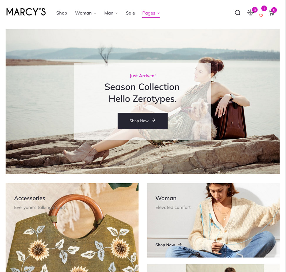 Screenshot of an e-commerce demo website showcasing product listings, shopping cart, and checkout process.